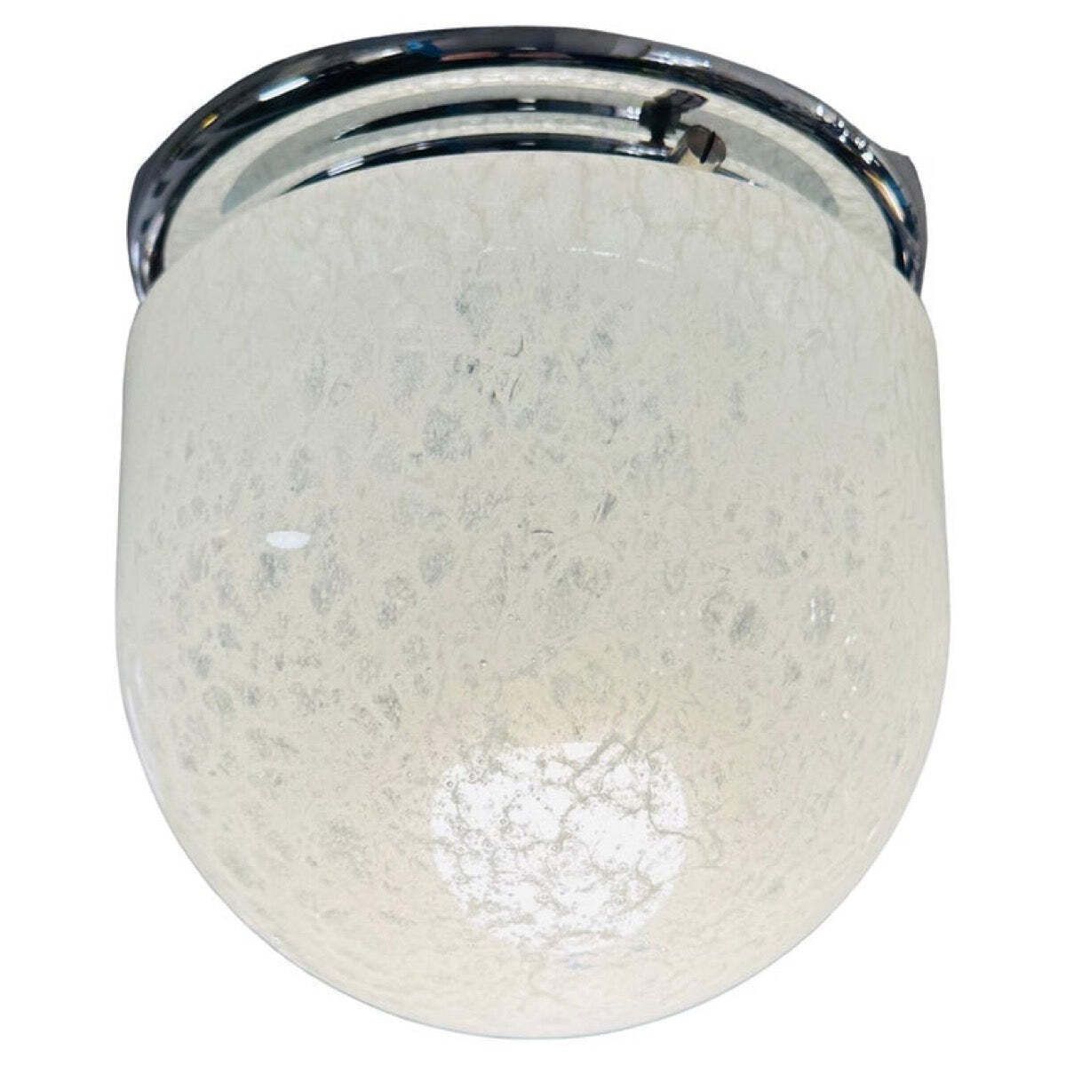 1970s German Peill & Putzler Mottled White Domed Glass & Polished Chrome Domed Flush Mount Ceiling Light