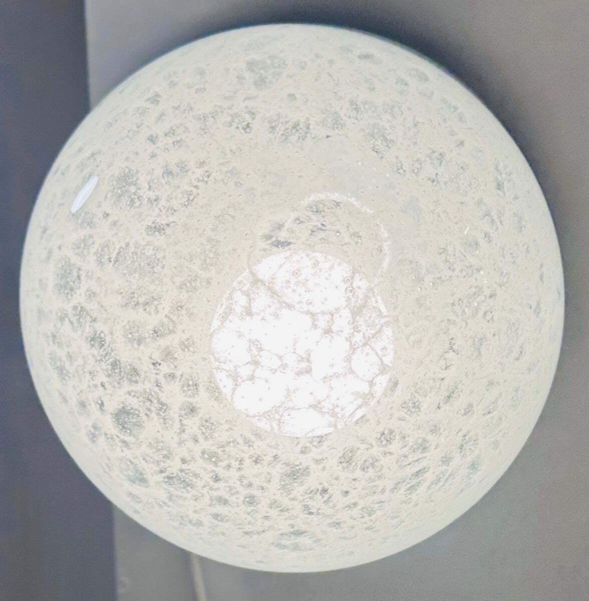 1970s German Peill & Putzler Mottled White Domed Glass & Polished Chrome Domed Flush Mount Ceiling Light photo vintage
