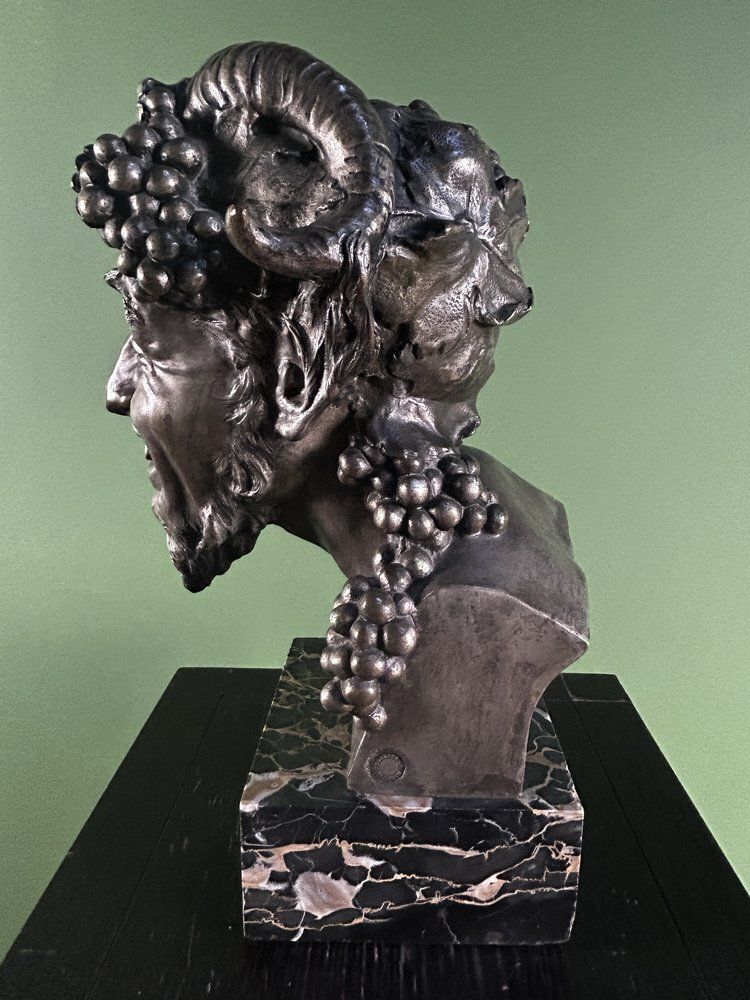 French Antique Bronze Bust Of A Satyr / Faun By Alix Marquet   1914 photo Art