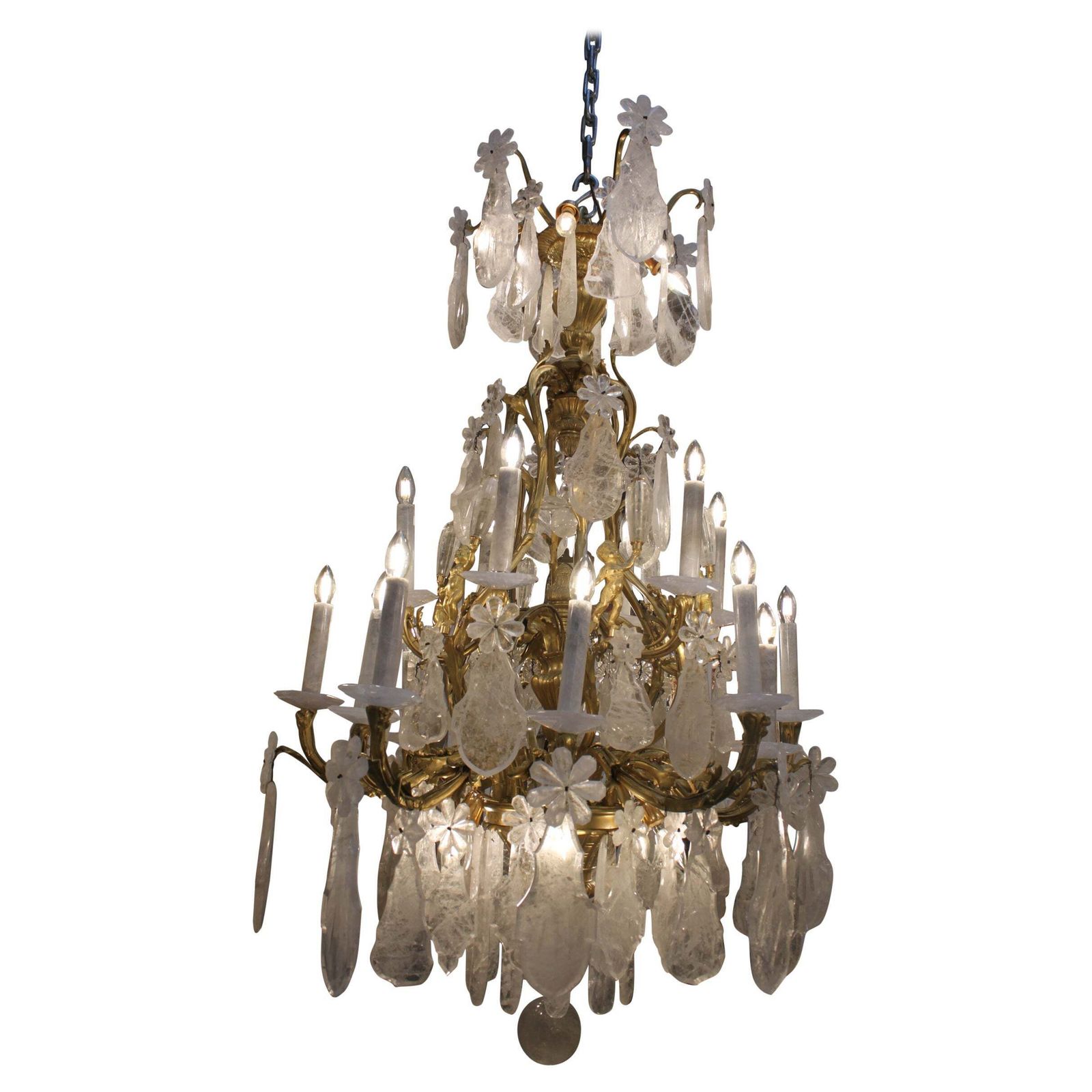 Excellent French Gilt Bronze Rock Crystal Chandelier