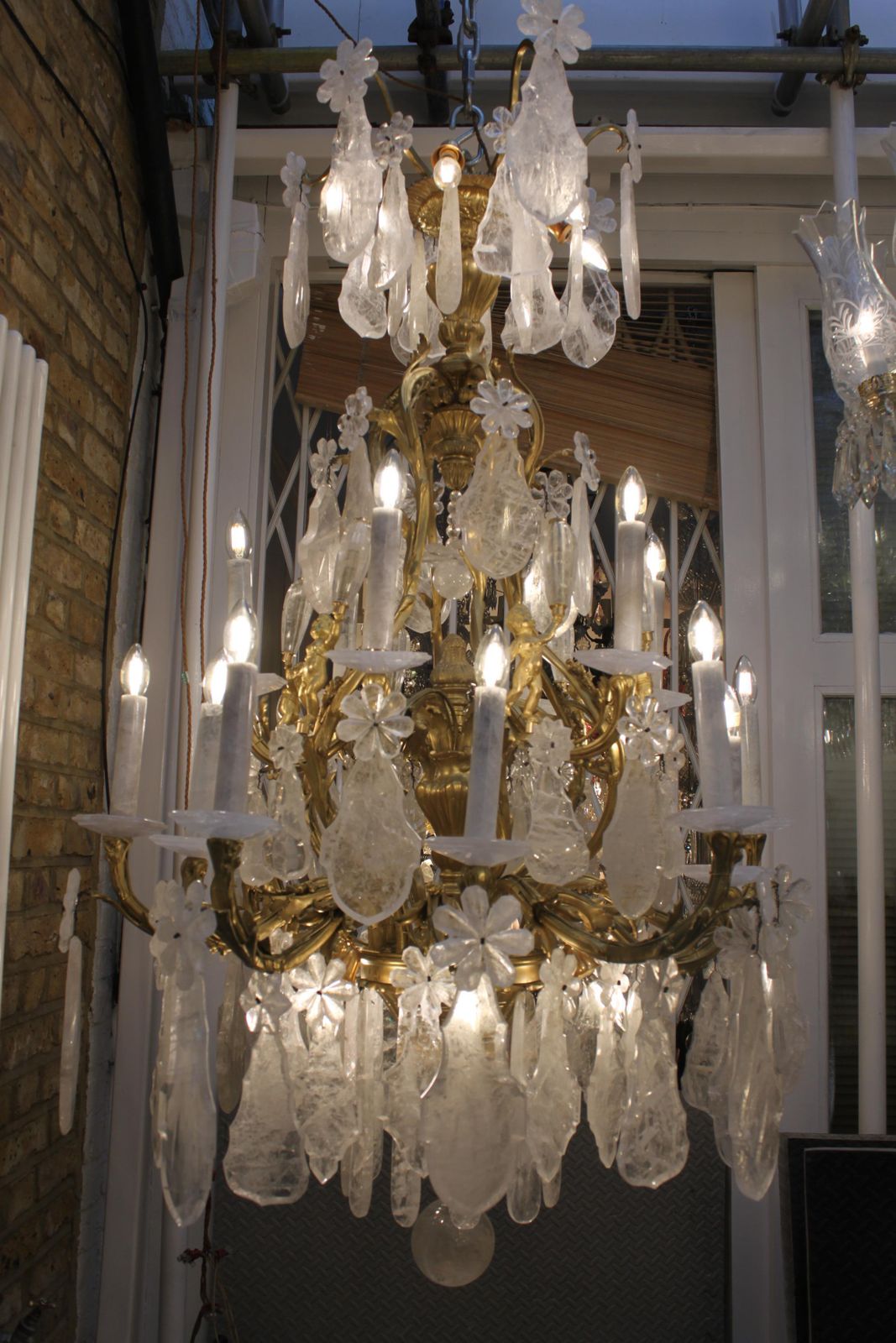 Excellent French Gilt Bronze Rock Crystal Chandelier photo Lighting