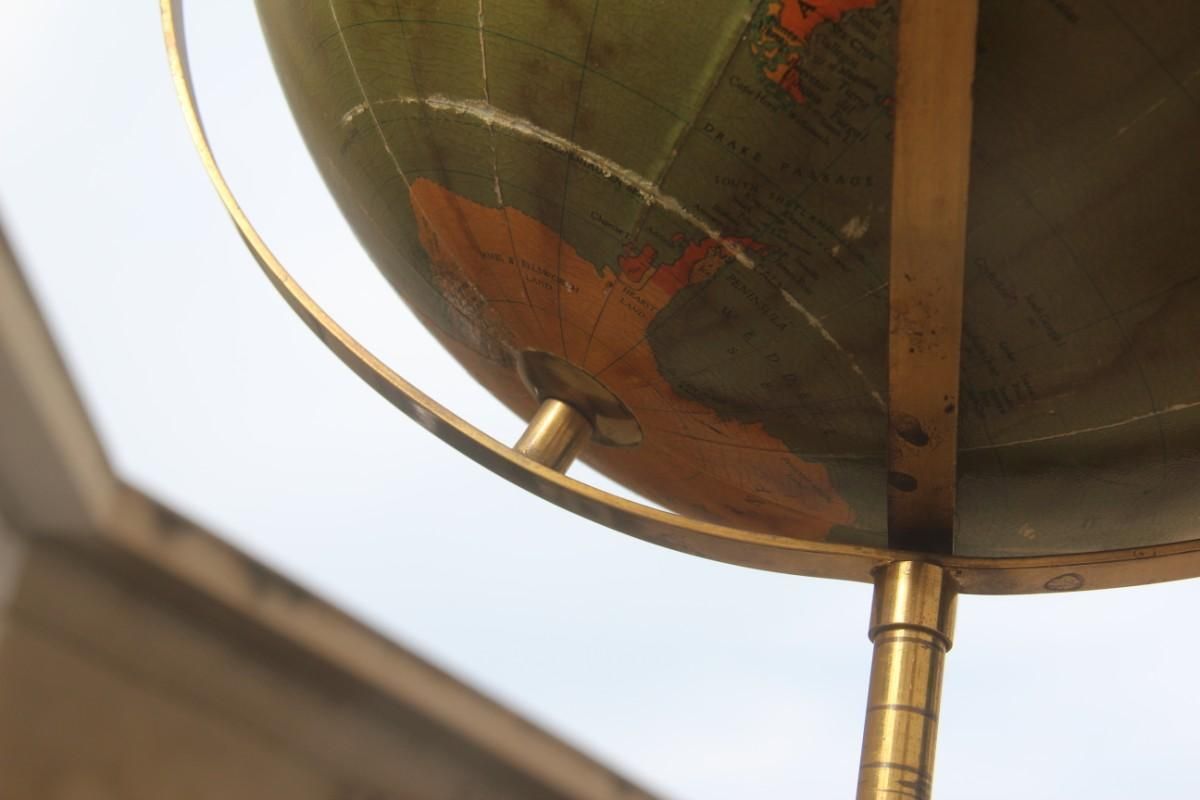 2160.0 Chicago Midcentury Papier Mâché Globe Brass Metal Black Made In USA, 1950s photo