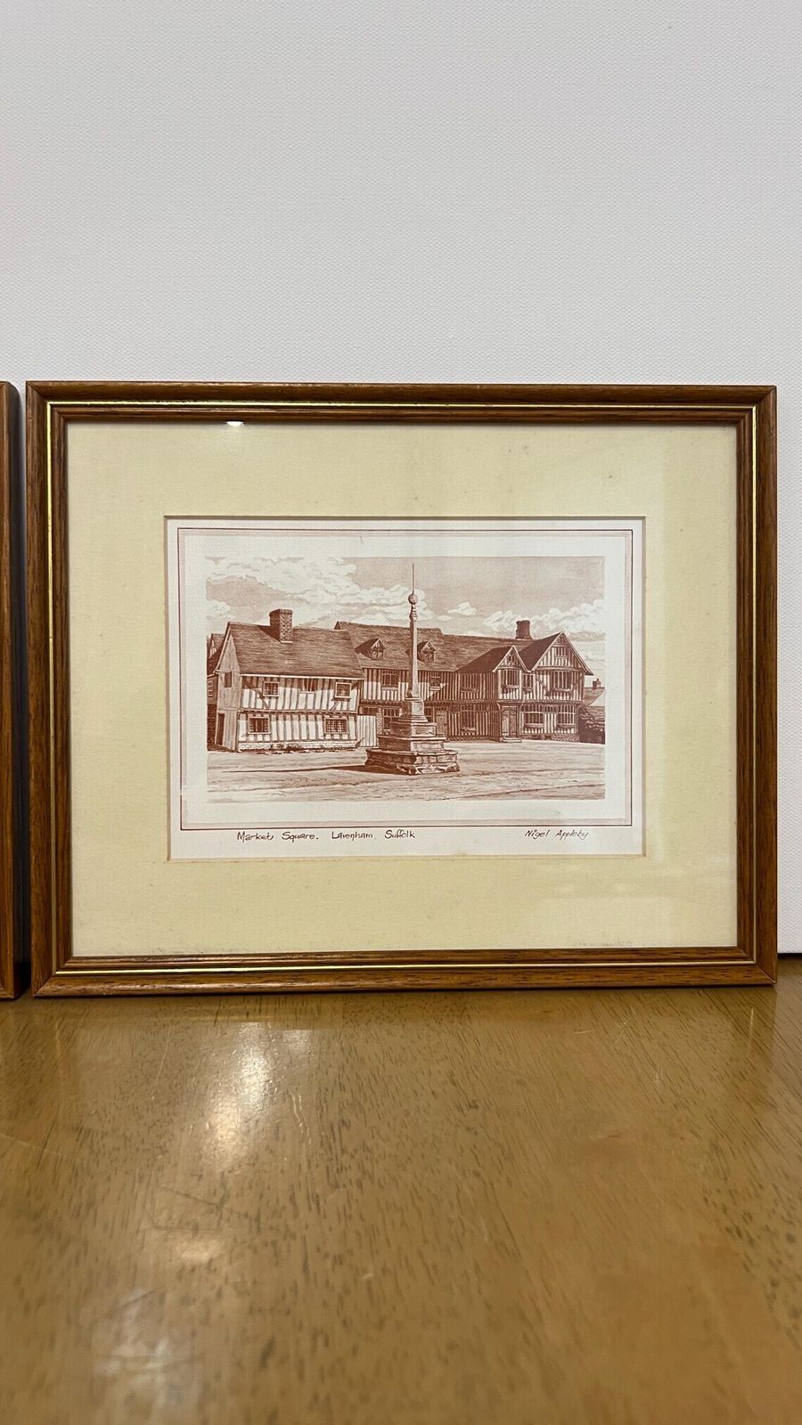 Set Of Two Mid Century Framed Architectural Pictures Of Custom House Wharf Kings Lynn And Market Square Lavenham By Nigel Appleby photo furniture
