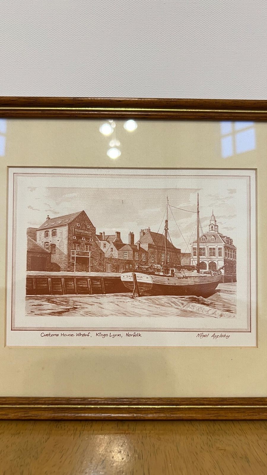 Set Of Two Mid Century Framed Architectural Pictures Of Custom House Wharf Kings Lynn And Market Square Lavenham By Nigel Appleby photo 89.0