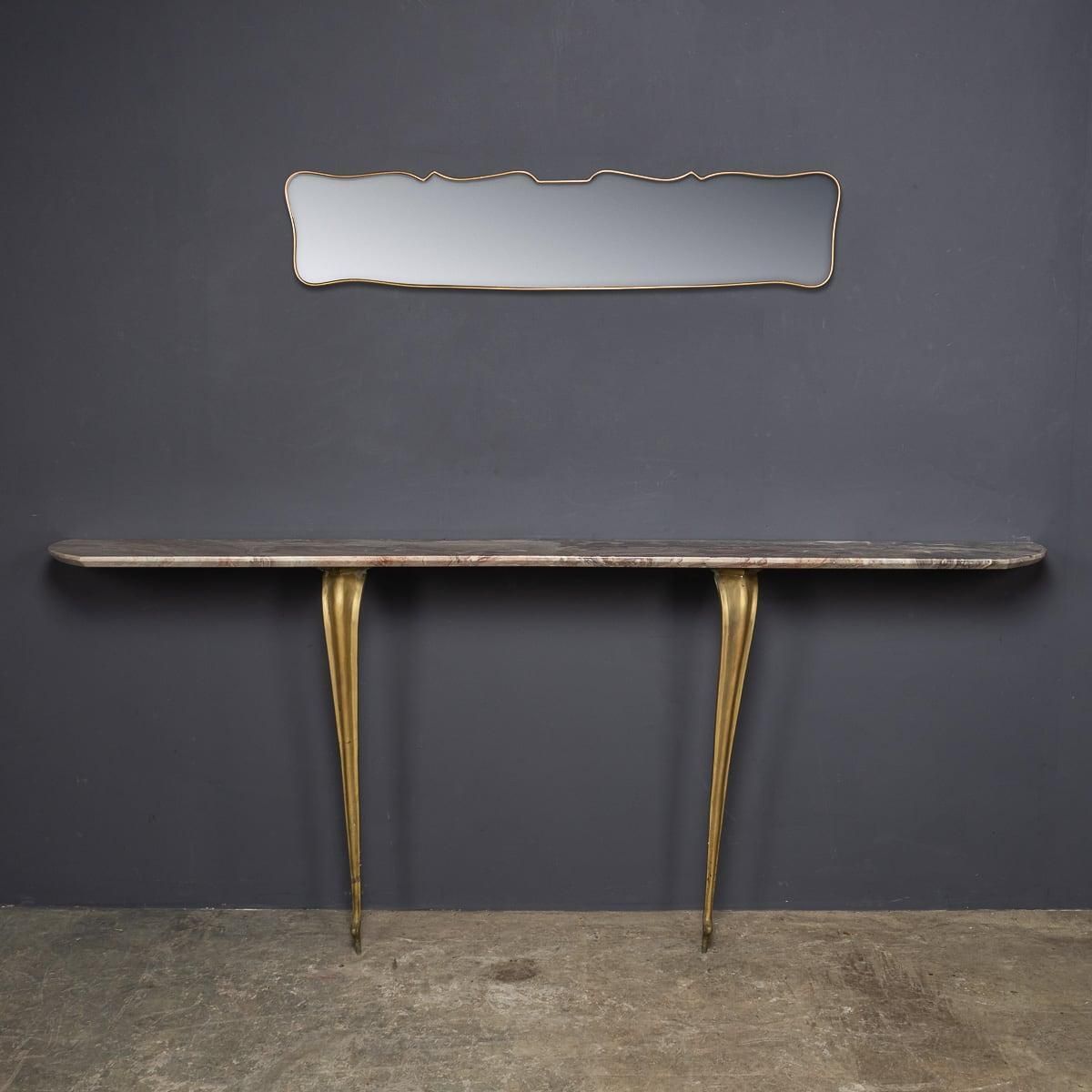 Mid 20th Century Italian Brass & Marble Console With Mirror C.1950 photo furniture