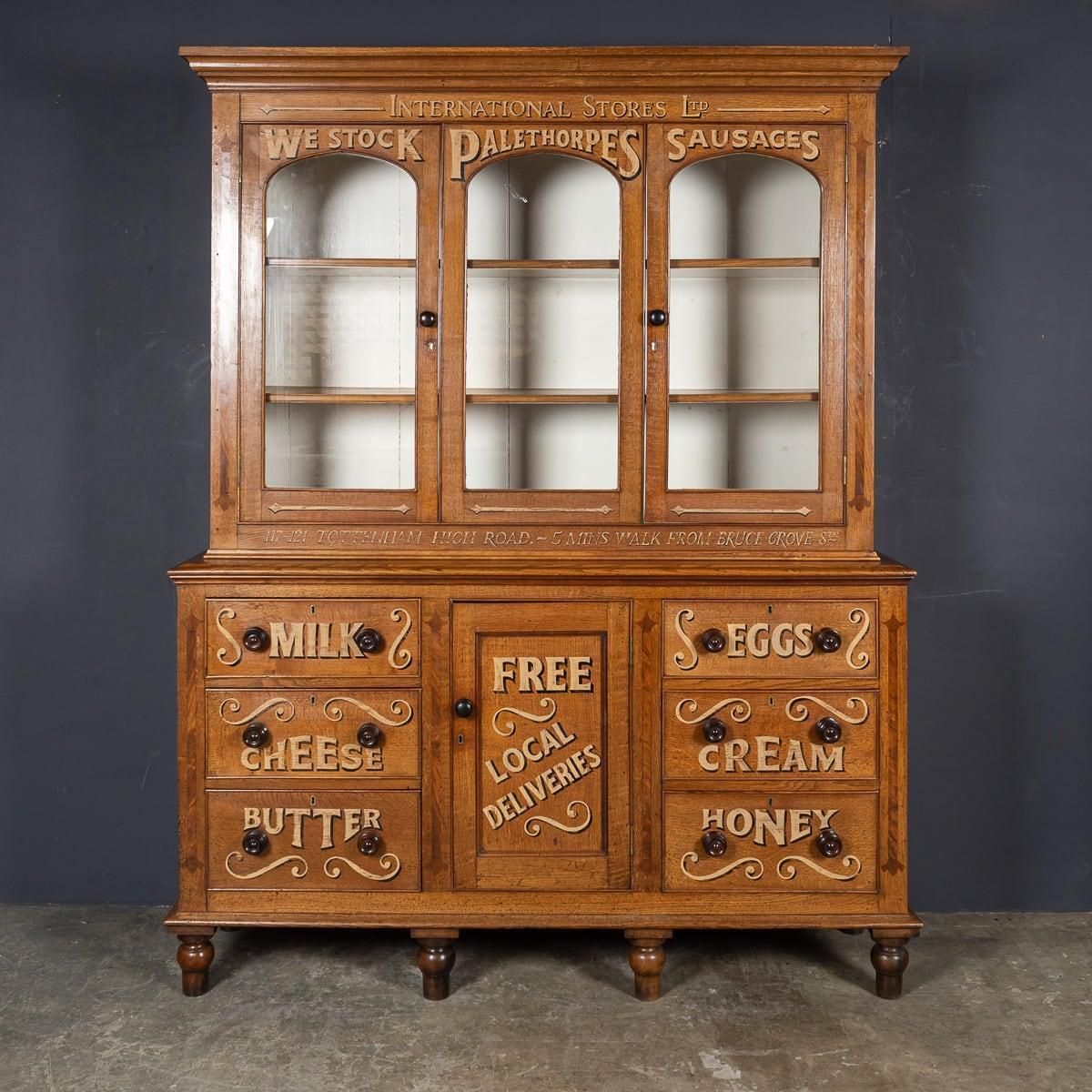 Antique 19th Century Victorian Solid Oak & Glass Dresser, Later Painted C.1890 photo furniture