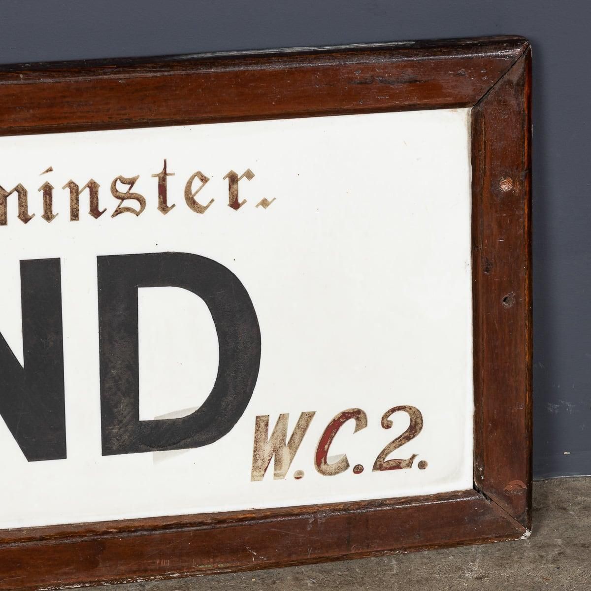 Antique 20thc Framed Enamelled Metal London Street Sign For Strand, Wc2 C.1917 photo vinterior