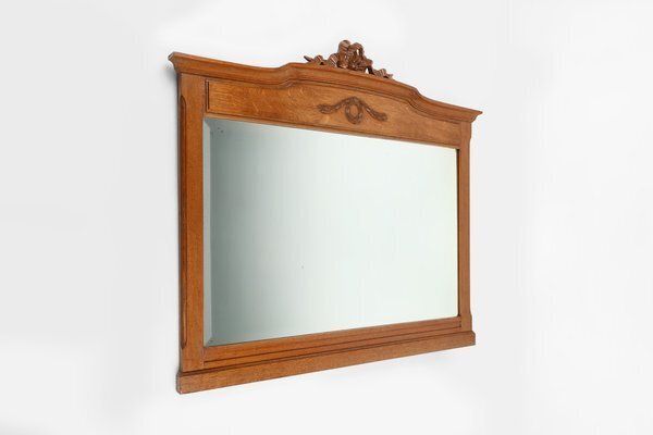 Art Deco Mirror In Oak With Carved Decorations And Facet Cut Mirror, 1930s photo 1457.0