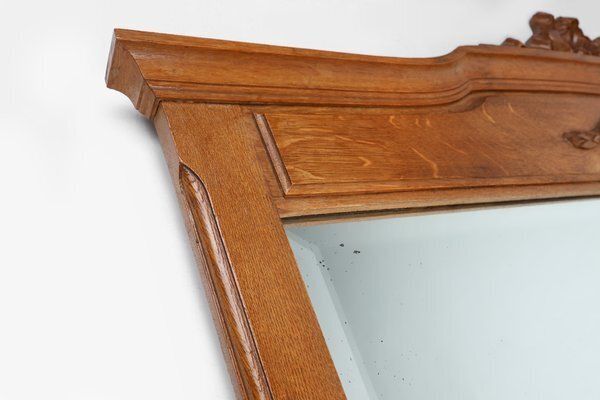 Art Deco Mirror In Oak With Carved Decorations And Facet Cut Mirror, 1930s photo buy