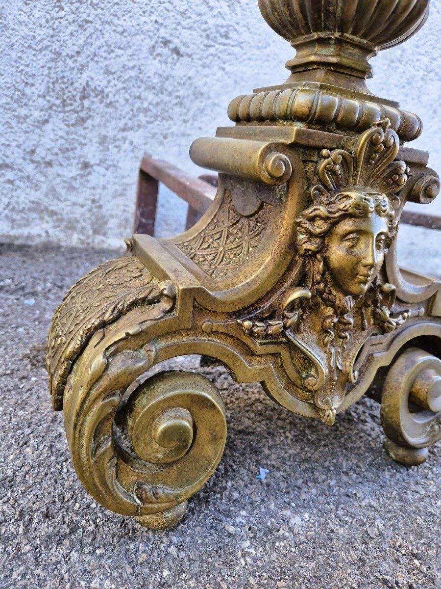 Pair Of Louis XIV Style Bronze And Iron Andirons, 19th Century photo 1450.0
