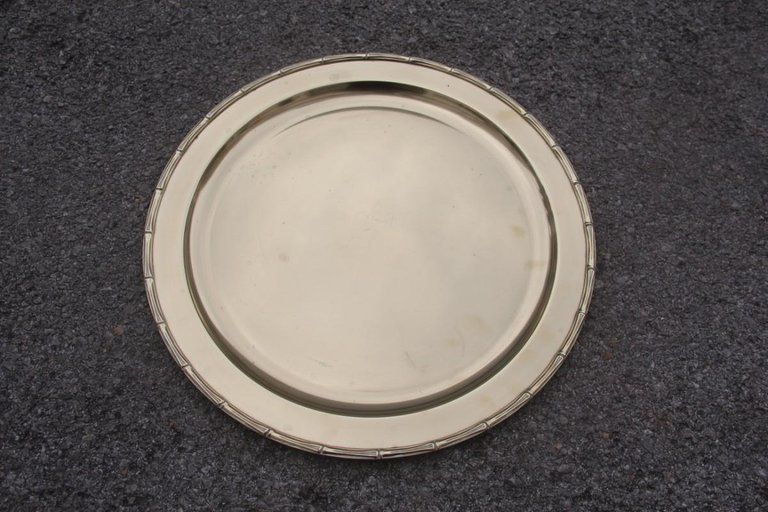 Round Gold Tray Bar Solid Brass Engraved Cane Motif Italian Design Plate photo vintage