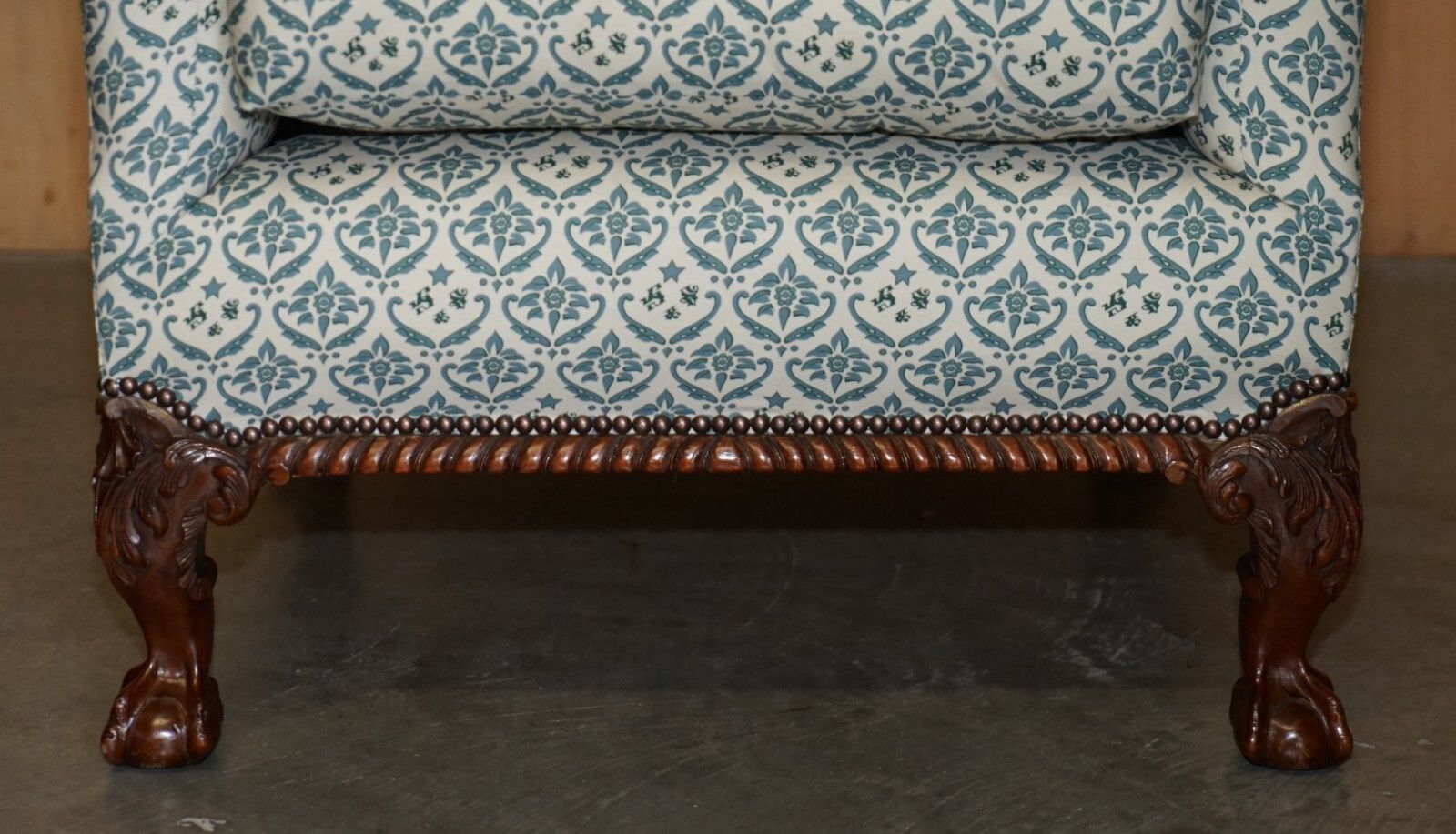 14950.0 Fully Restored Antique Howard & Son's Claw & Ball Feet Armchair Ticking Fabric photo