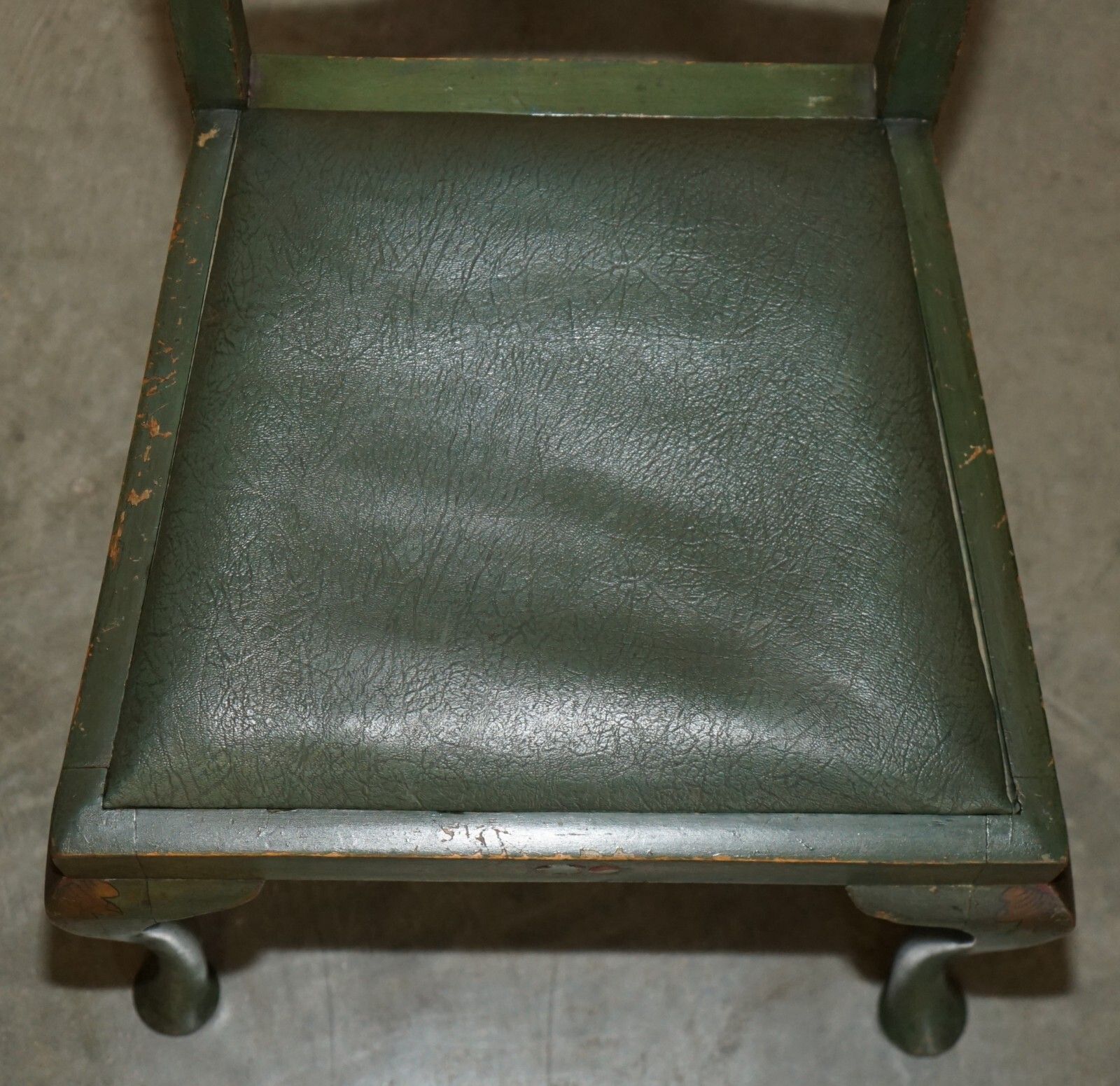 Pair Of Antique Painted Finish Chinese Export Chinoiserie Green Side Chairs photo vintage