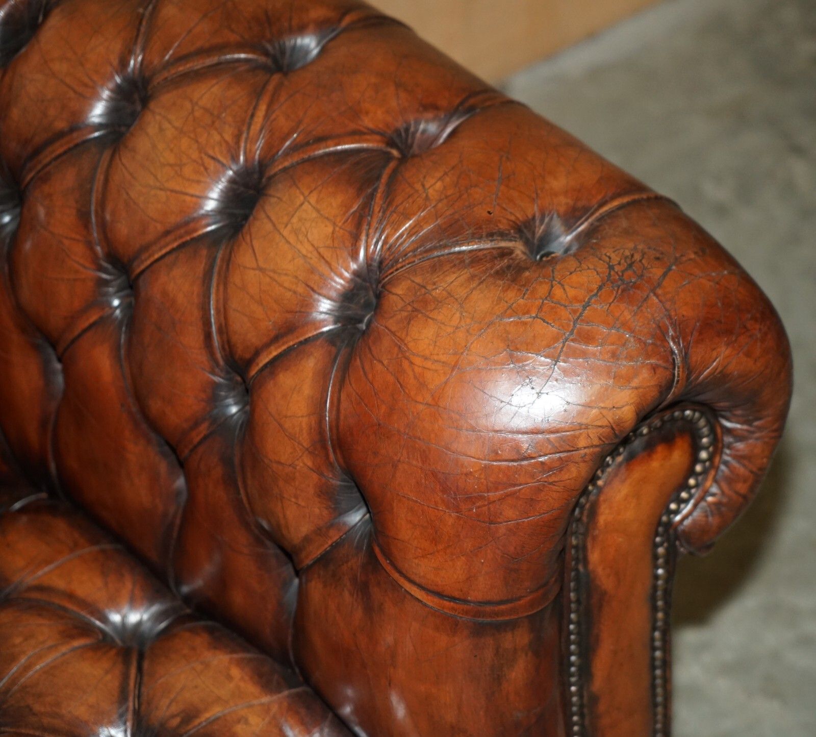 Restored Antique Chesterfield Club Armchair Brown Leather Porcelain Castors photo buy