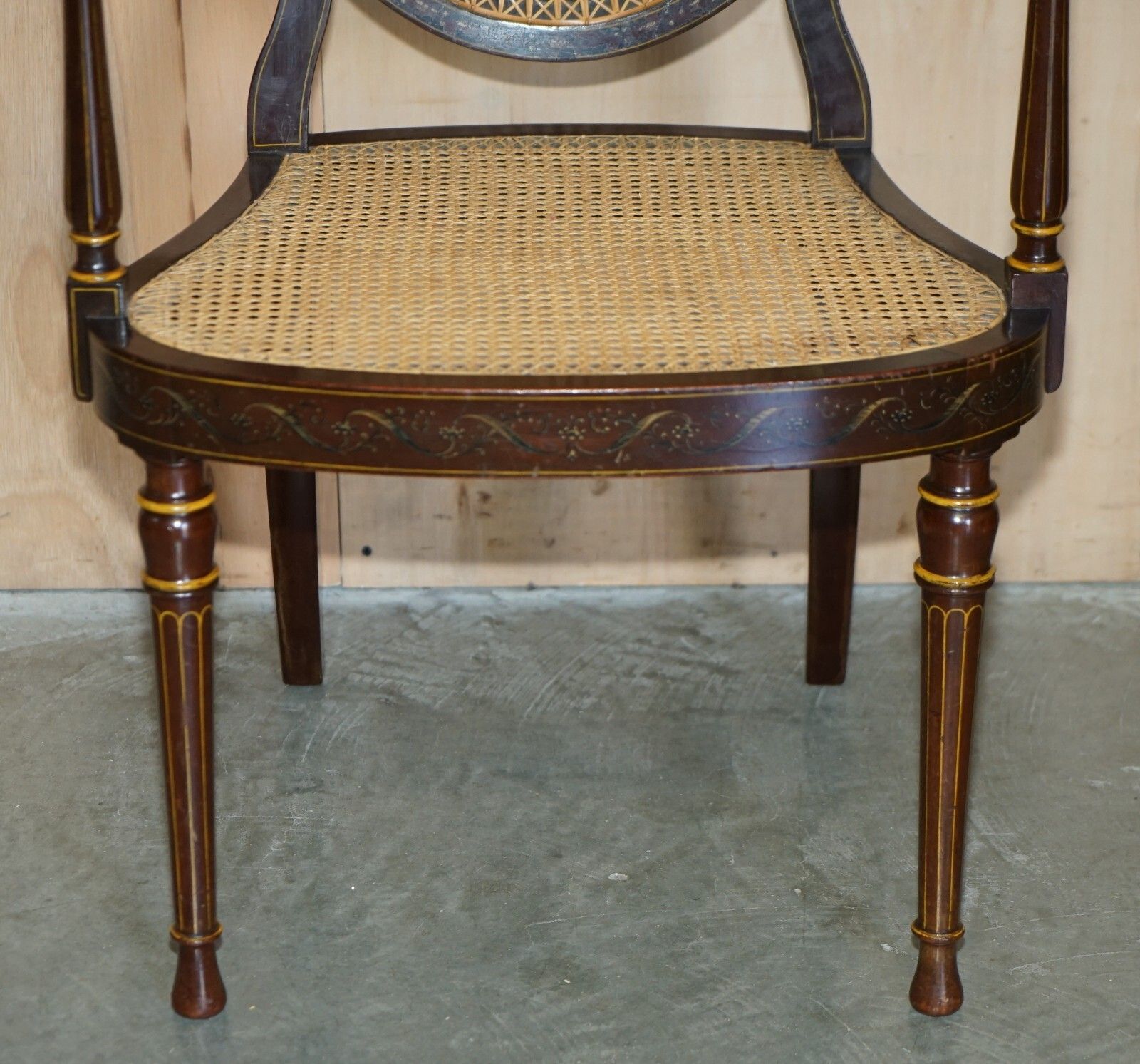 Furniture Six Antique George Hepplewhite Bergere Sheraton Revival Painted Dining Chairs photo