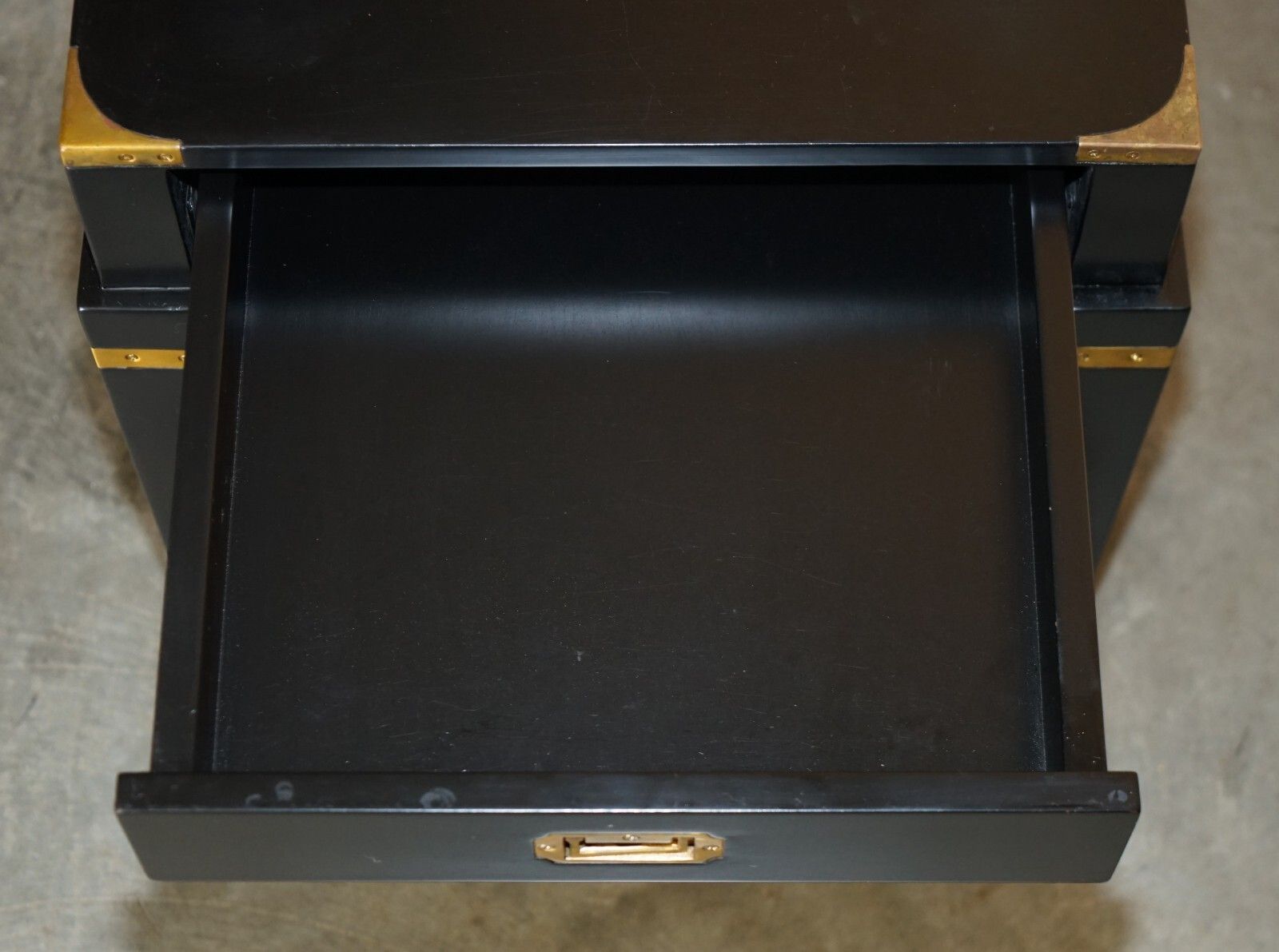 1 Of 2 Ebonised Black & Brass  Military Campaign Style Nightstand Side End Table photo vintage