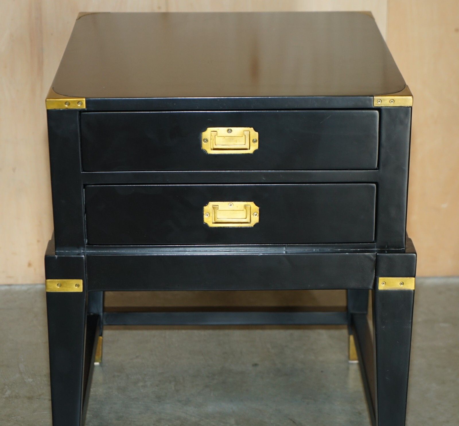 1 Of 2 Ebonised Black & Brass Military Campaign Style Nightstand Side End Tables photo furniture