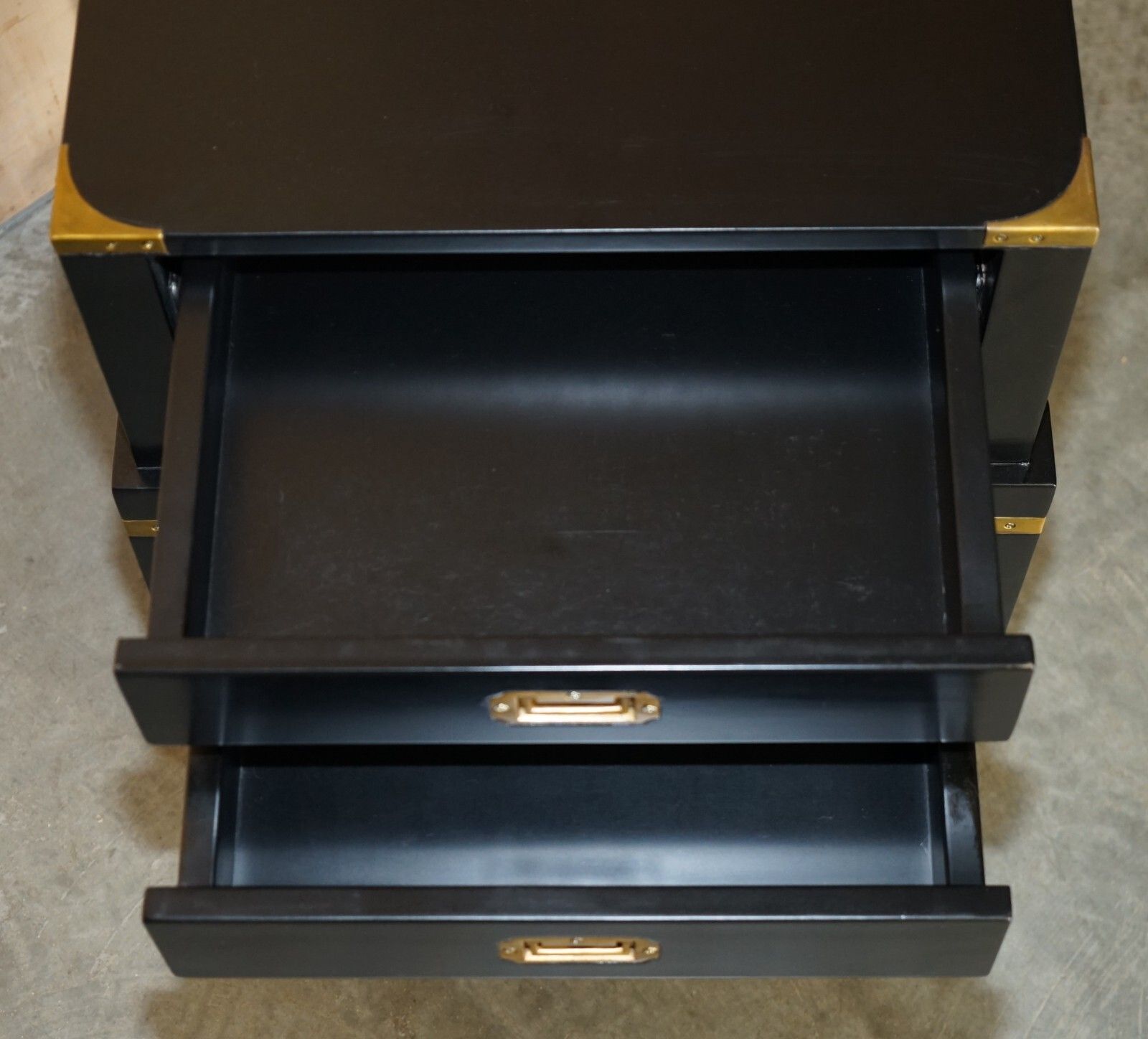 photo furniture 1 Of 2 Ebonised Black & Brass Military Campaign Style Nightstand Side End Tables