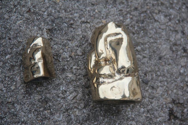 Sculptures Of Stylized Heads In Italian Design 1970s Brass Gold Color photo buy
