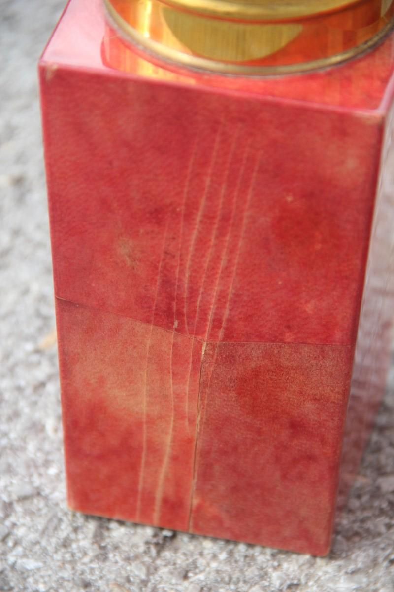 Home Decor Set Aldo Tura Box Pitcher Red Color Brass And Goatskin Mid Century Modern 1950s photo
