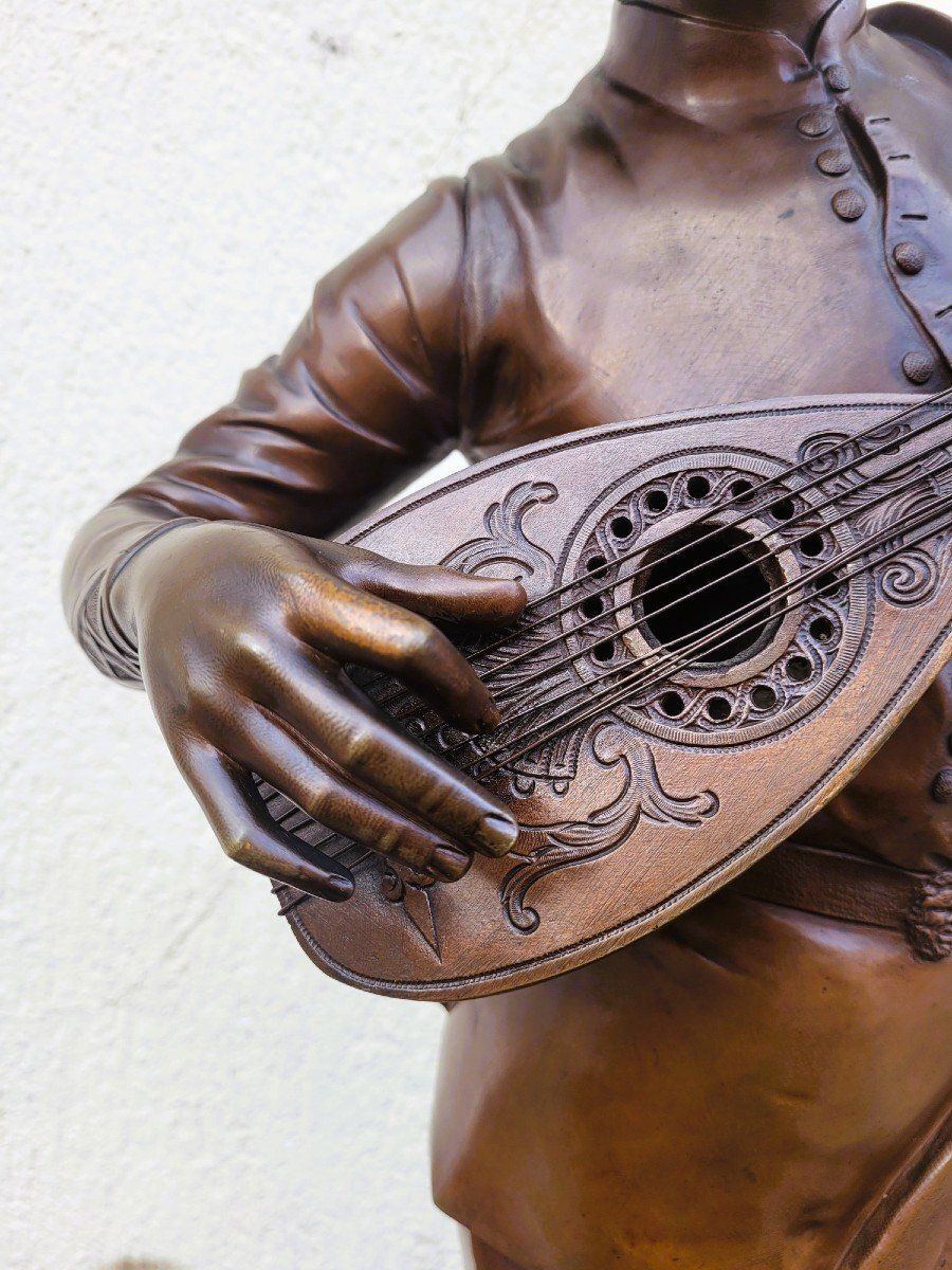 Paul Dubois, The Florentine Singer Of The 15th Century, Signed Bronze, 19th Century photo furniture