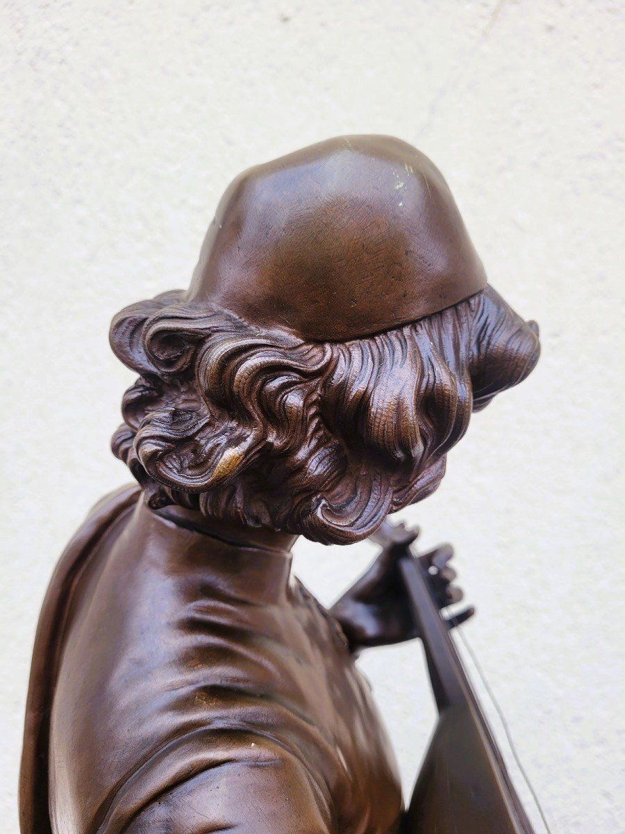 photo furniture Paul Dubois, The Florentine Singer Of The 15th Century, Signed Bronze, 19th Century