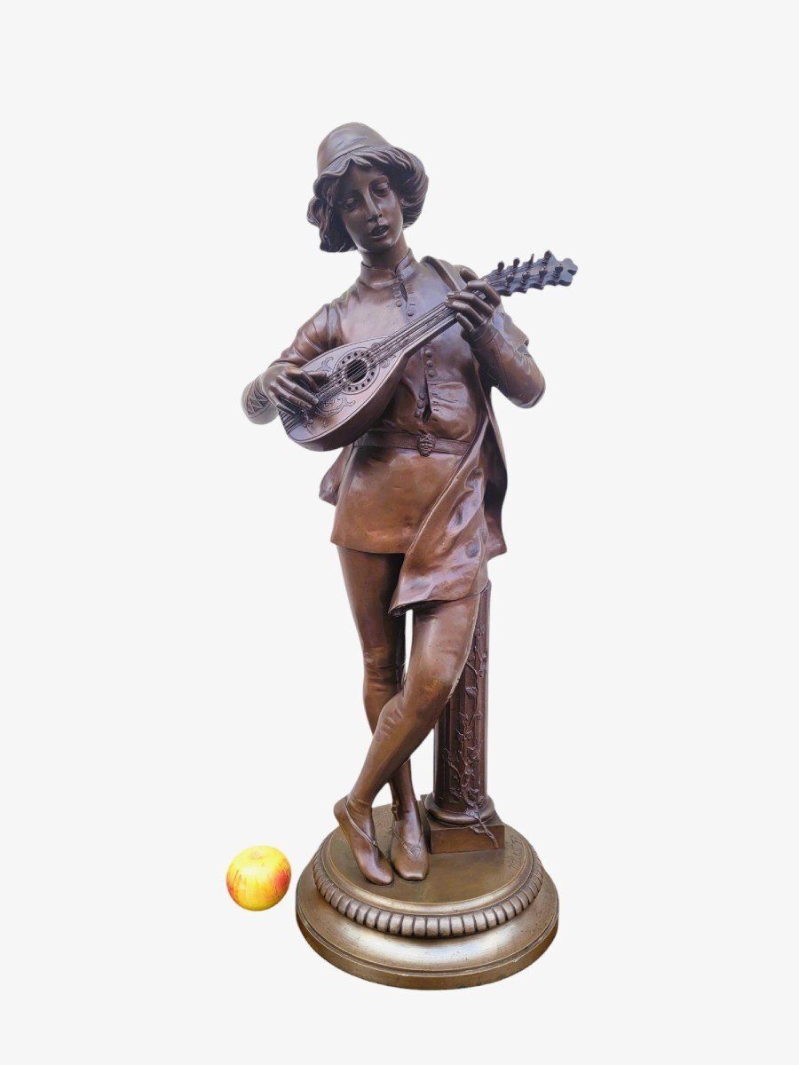3650.0 Paul Dubois, The Florentine Singer Of The 15th Century, Signed Bronze, 19th Century photo