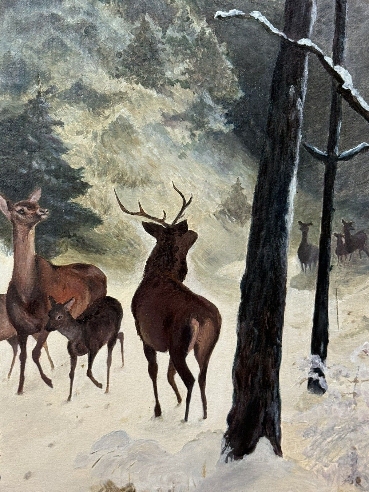 Art Mid 20th Century 'The Spooking Of The Doe' Winter Scene By Artist J M Wood photo