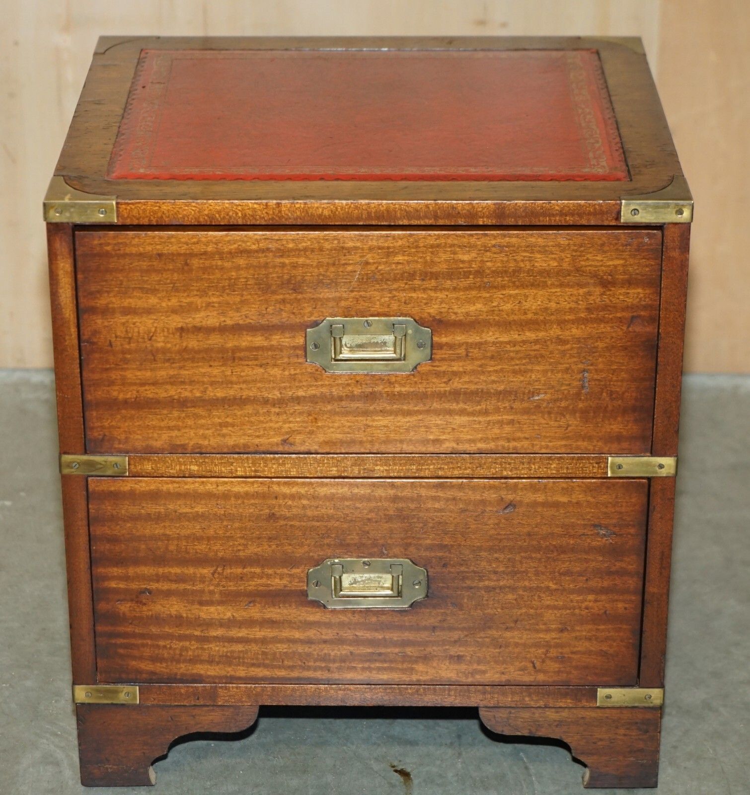 Pair Of Harrods Kennedy Military Campaign Side End Table Drawers Oxblood Leather photo buy