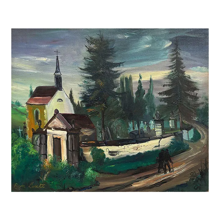 1947 Roger Comte Paysage à L'isle Sur Le Doubs Oil On Canvas