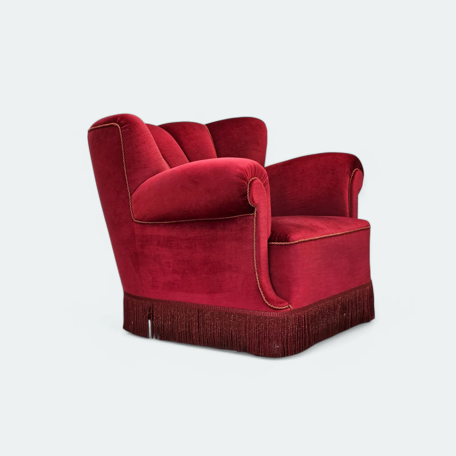 1960s, Danish Relax Armchair, Original Condition, Cherry Red Furniture Velour.