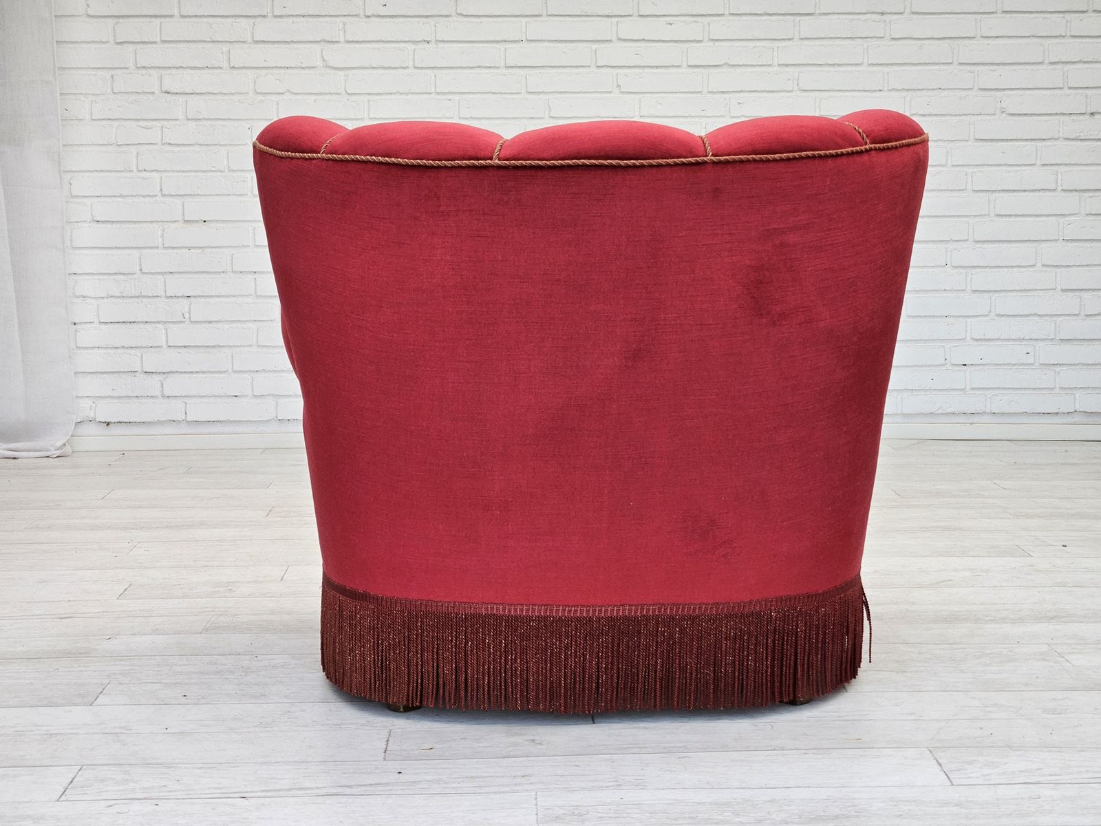 1960s, Danish Relax Armchair, Original Condition, Cherry Red Furniture Velour. photo vinterior