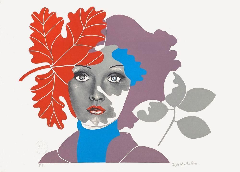 1985 Sylvie Laburthe Tolra Red Leaf Girl Lithograph photo furniture