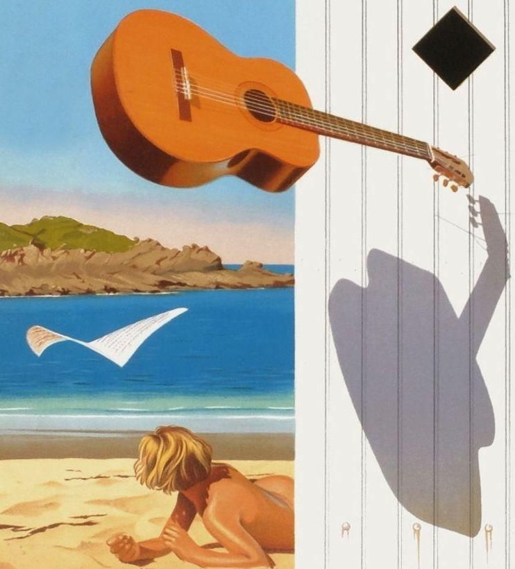 1980s Jean Pierre Henaut, Ombre Et Guitare, Lithograph photo furniture