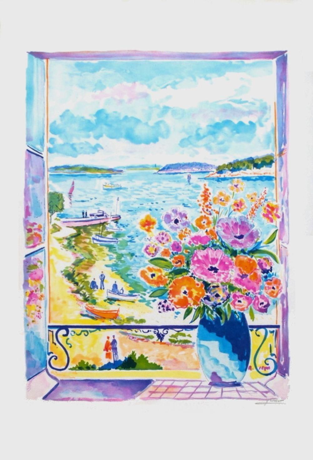 1985 Jean Claude Picot Auray's River Lithograph photo furniture