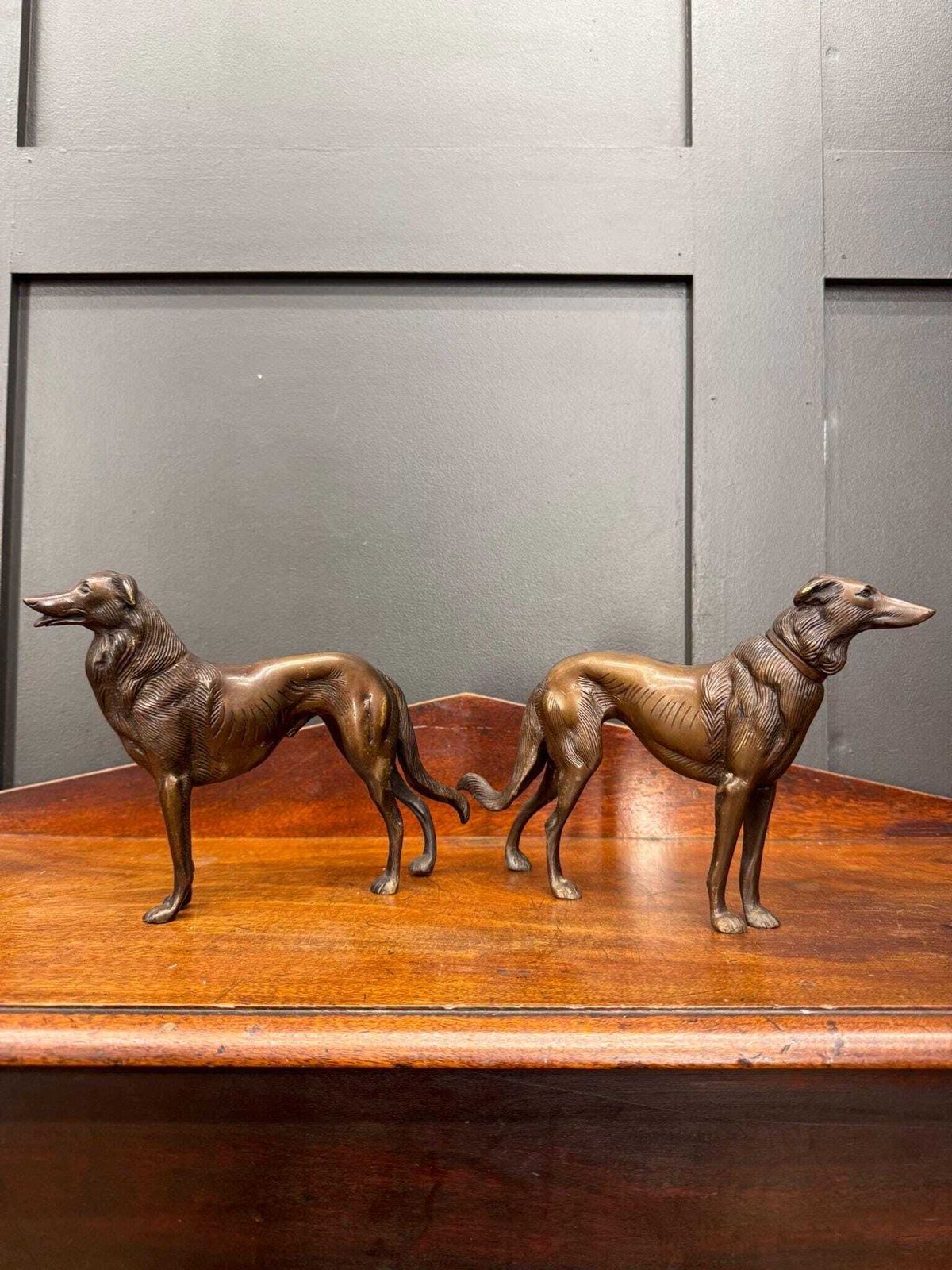 Pair Of Bronze Greyhound Figurines / Bronze Dog Ornaments / Dog Statue photo for sale