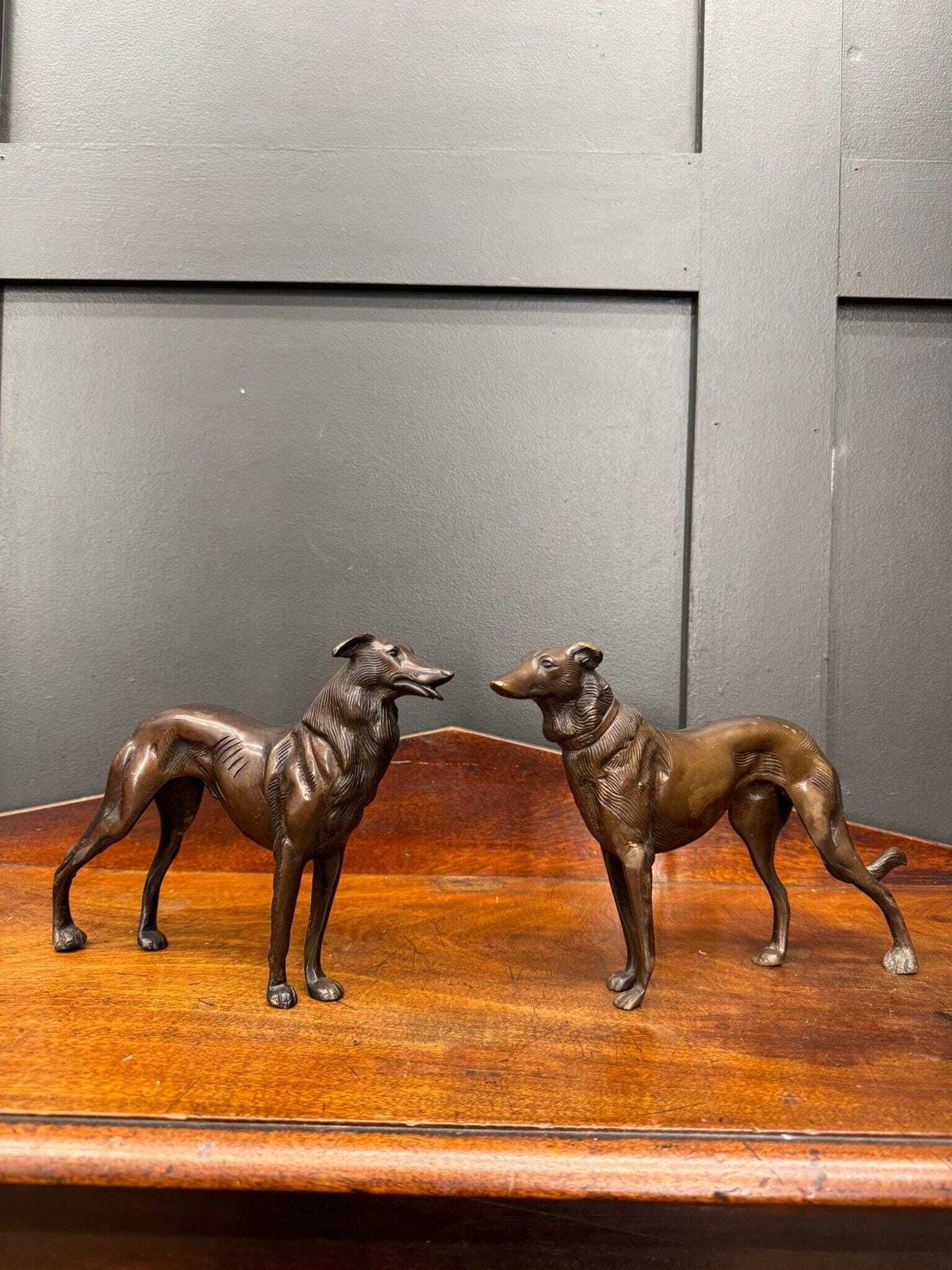 Pair Of Bronze Greyhound Figurines / Bronze Dog Ornaments / Dog Statue photo Art