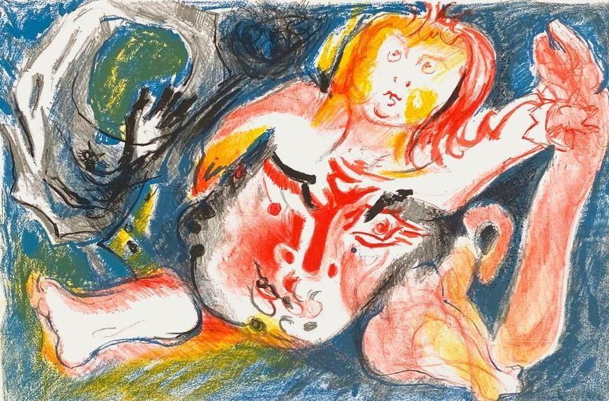 1970s "Man With Child" Lithograph By Edouard Pignon photo furniture