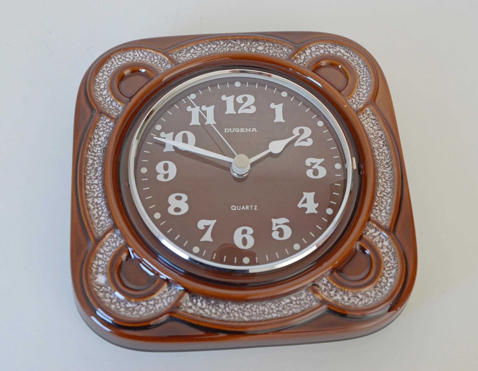 Ceramic Wall Clock / Vintage Rustic Clock / Mid Century / Made In Germany 1960s / Retro Wall Decor / Dugena / Quartz / Kitchen Wall Clock photo 119.0
