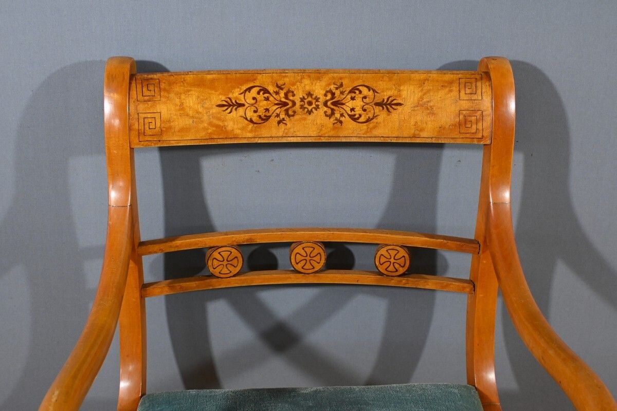 Pair Of Charles X Style Speckled Maple Armchairs – Mid 20th Century photo vinterior