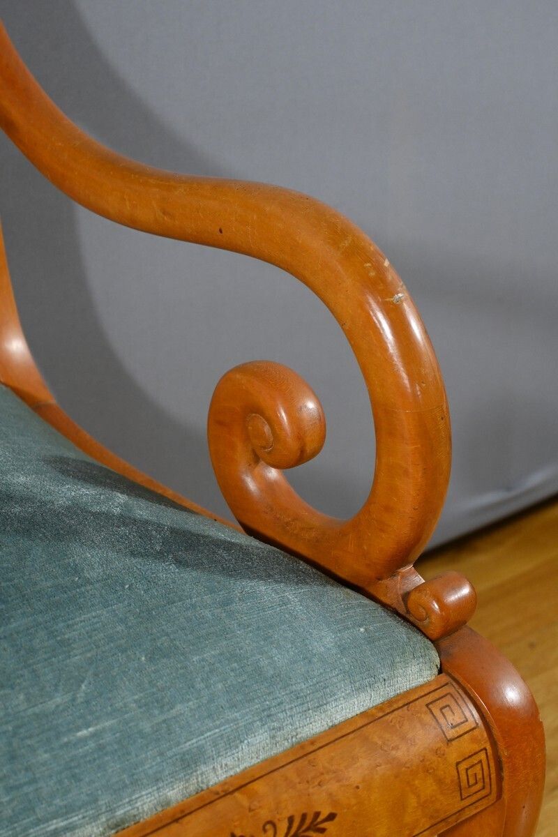 photo for sale Pair Of Charles X Style Speckled Maple Armchairs – Mid 20th Century
