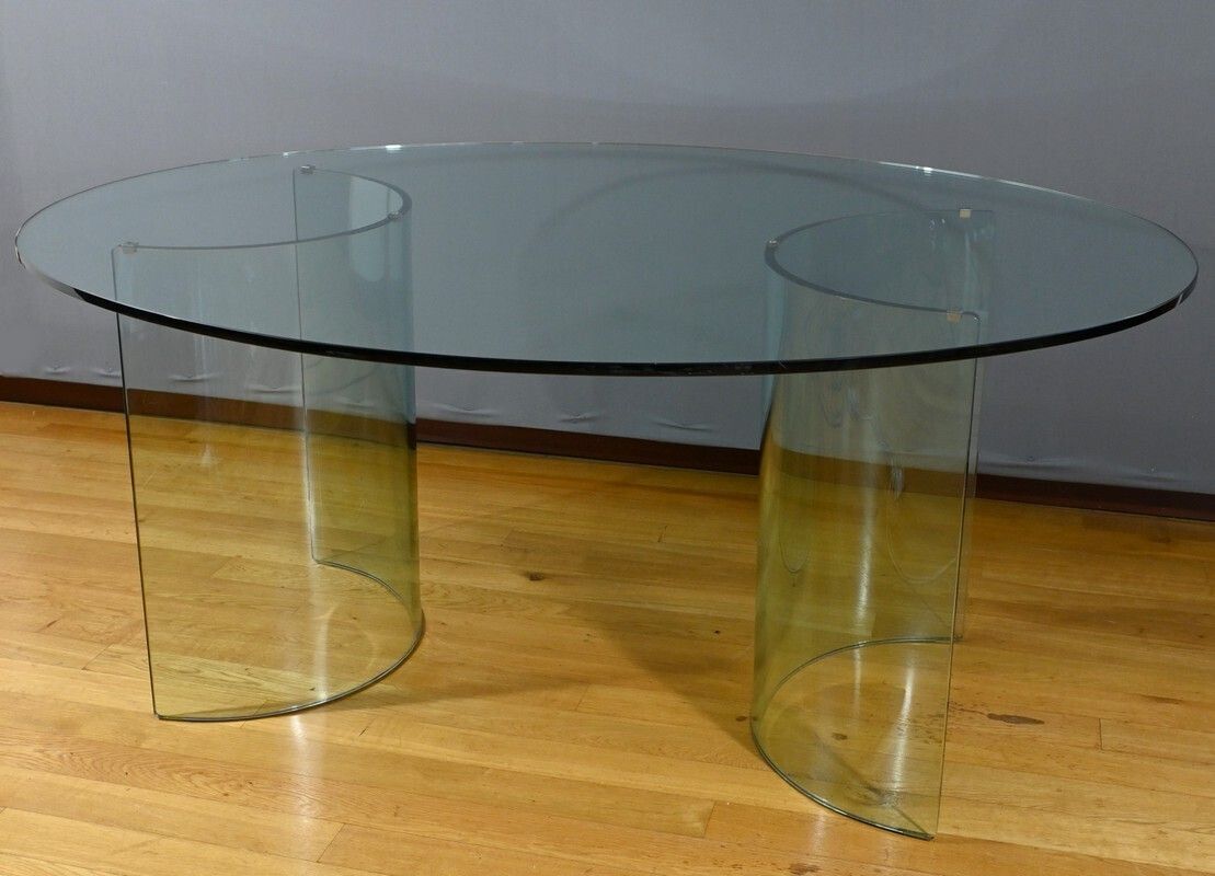Oval Glass Table, Attributed To Fiam, Italy – 1980 photo for sale