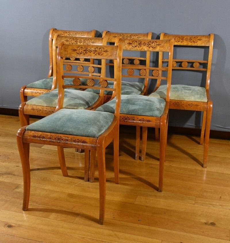 Charles X Style Speckled Maple Chairs – Mid 20th Century photo for sale