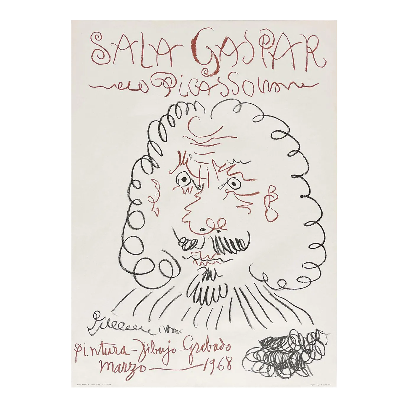 1968 Pablo Picasso Sala Gaspar Lithograph Exhibition Poster