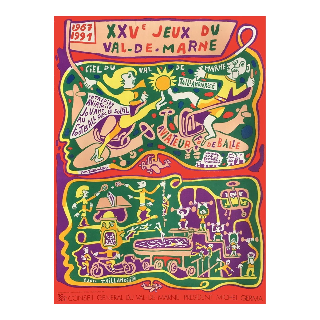 1991 Yvon Taillandier Val De Marne Games Lithograph Poster