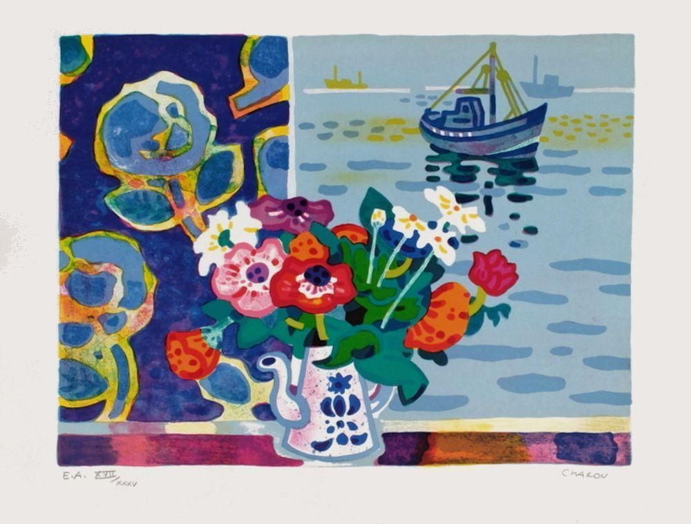1975 Guy Charon Bouquet Bord De Mer Lithograph photo furniture