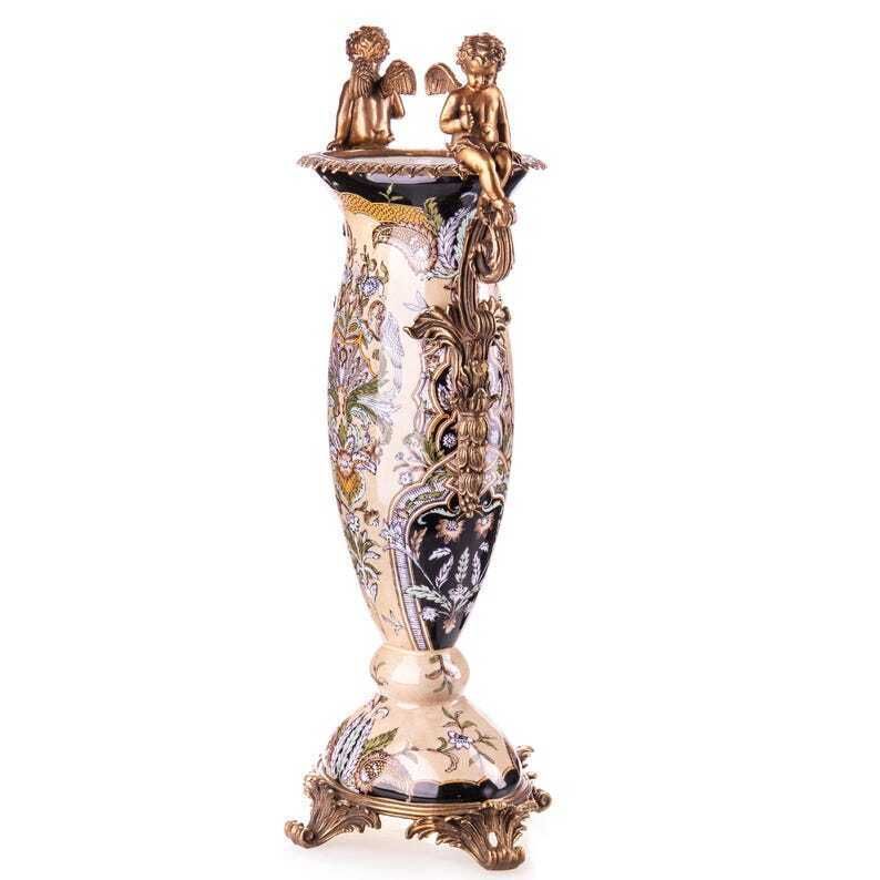 Porcelain And Bronze Vase With Angelic Motifs – Elegant Centerpiece For Art Lovers photo for sale