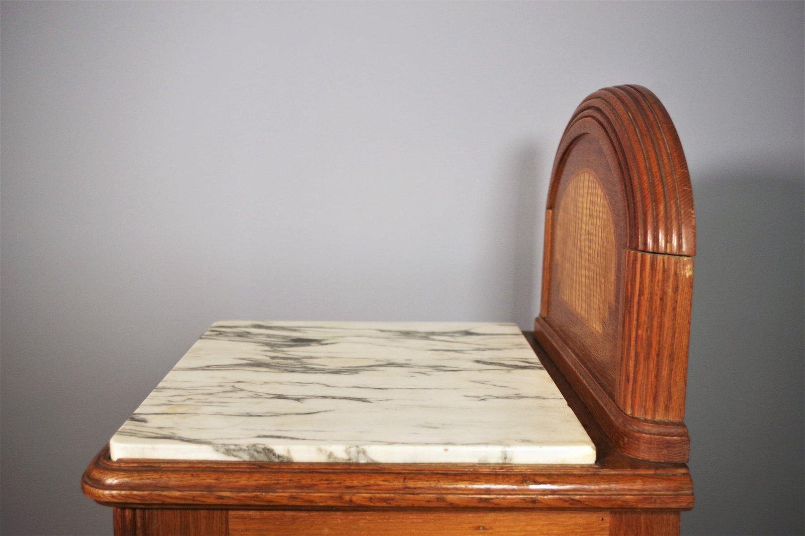 Vintage 1940s 50s Cherry & Beech Wood Nightstand With Marble Top – Italian Mid C photo buy