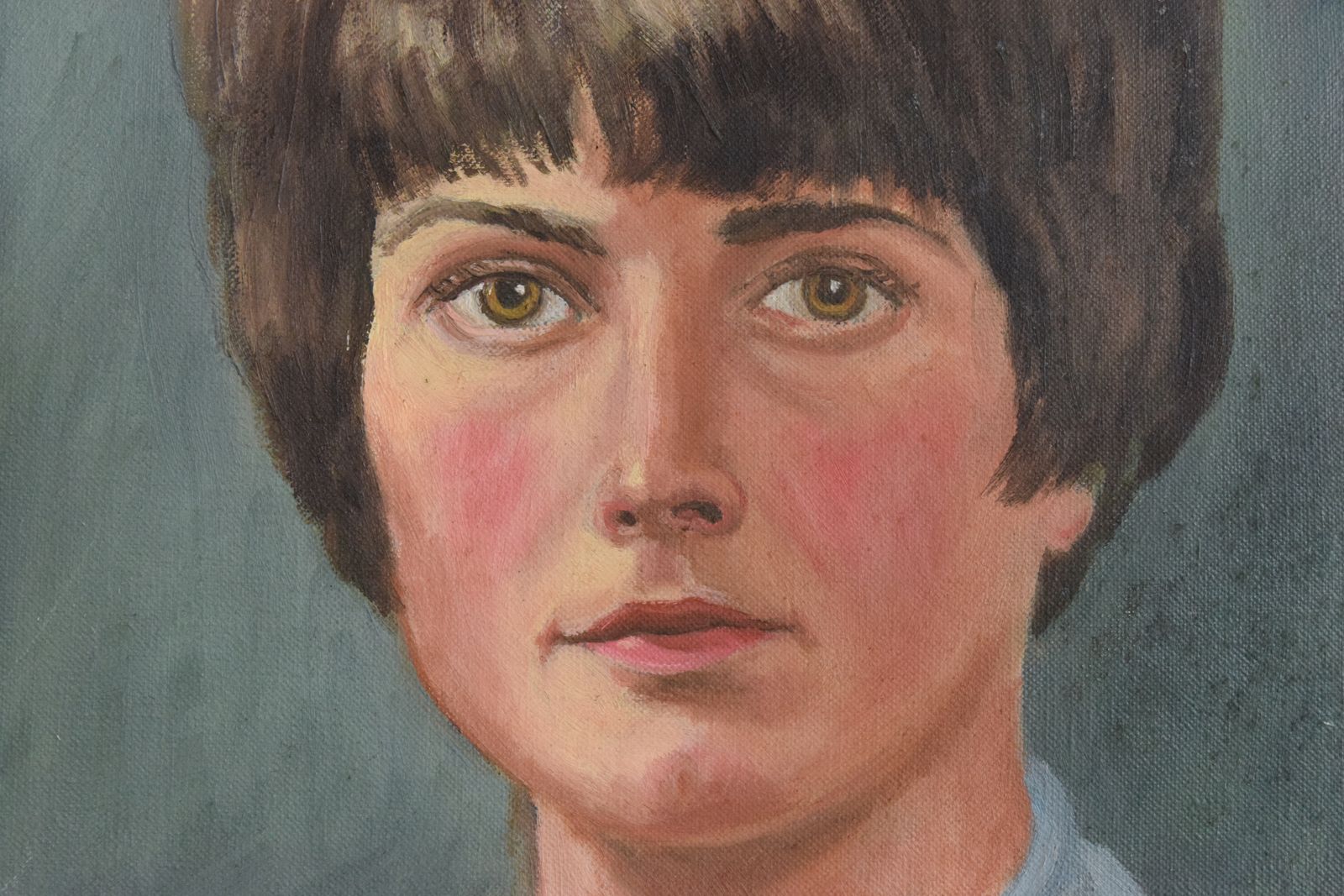 Vintage Original Small 1960s Oil On Canvas Female Portrait Painting photo vinterior