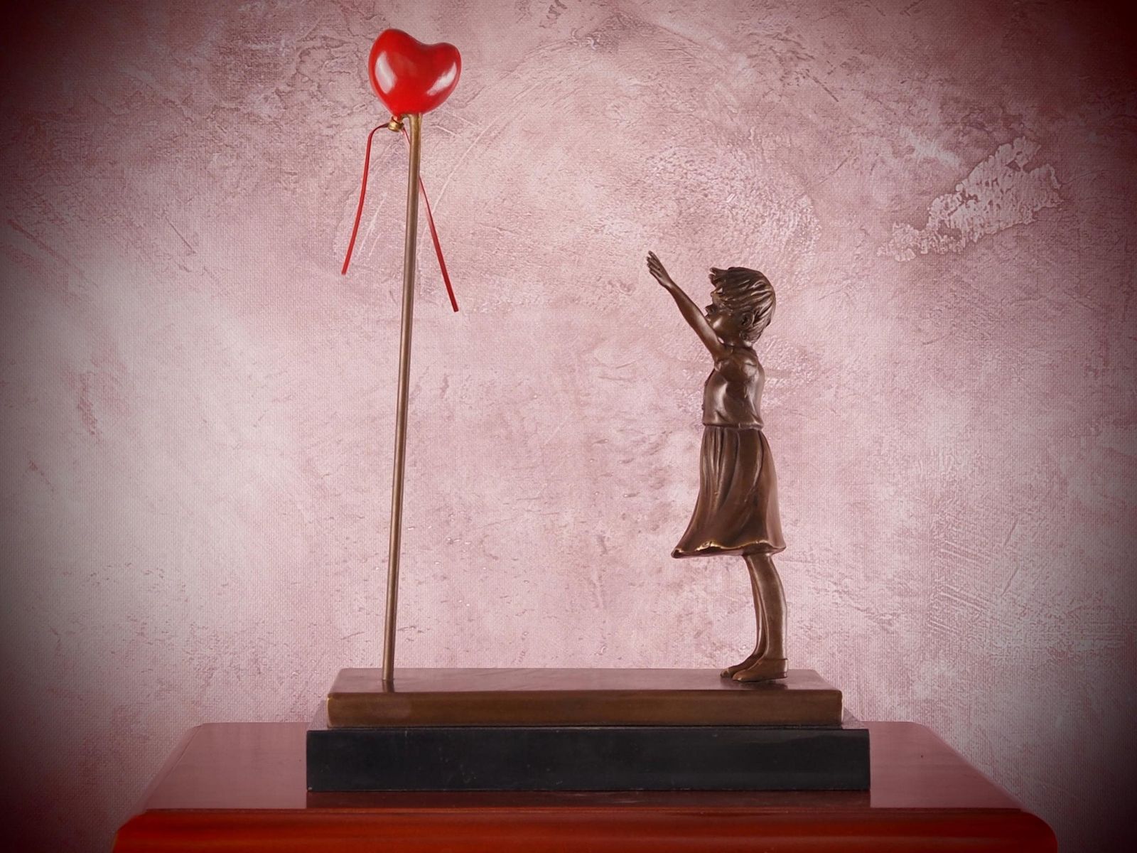 Banksy Inspired Bronze Sculpture: Girl With Balloon   Timeless Symbol Of Hope On Marble Base photo furniture